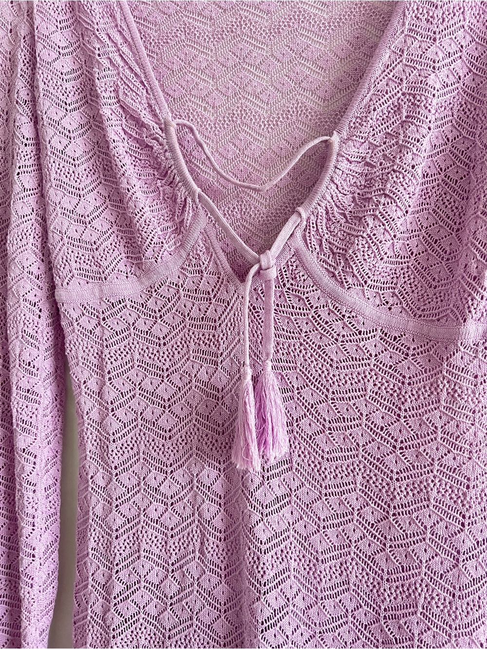 House of Harlow 1960 Lavender Crochet Bell Sleeve Cover Up Dress Size Small - Picture 9 of 15